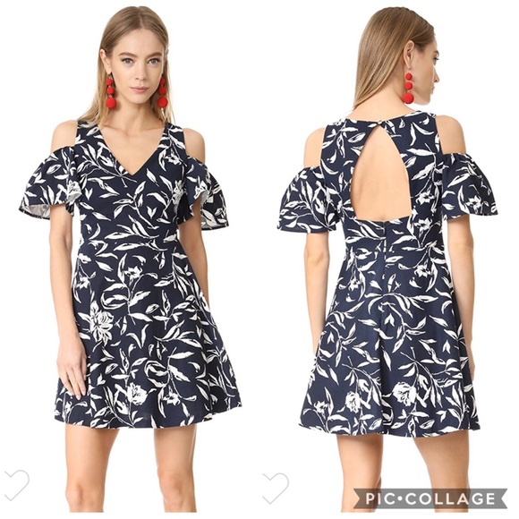 EUC J.O.A. Navy Flower Print Cold Shoulder Dress - Picture 1 of 8